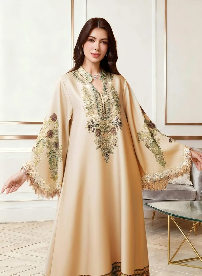 تايك تو جلابية مطبعة بالزهور ومزينة بأكمام ذات شرابات